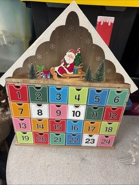 Multicolor Wooden Advent Calendar with Santa - Holiday Countdown